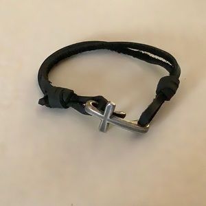 James Avery Cross Hook on Black Leather Bracelet.